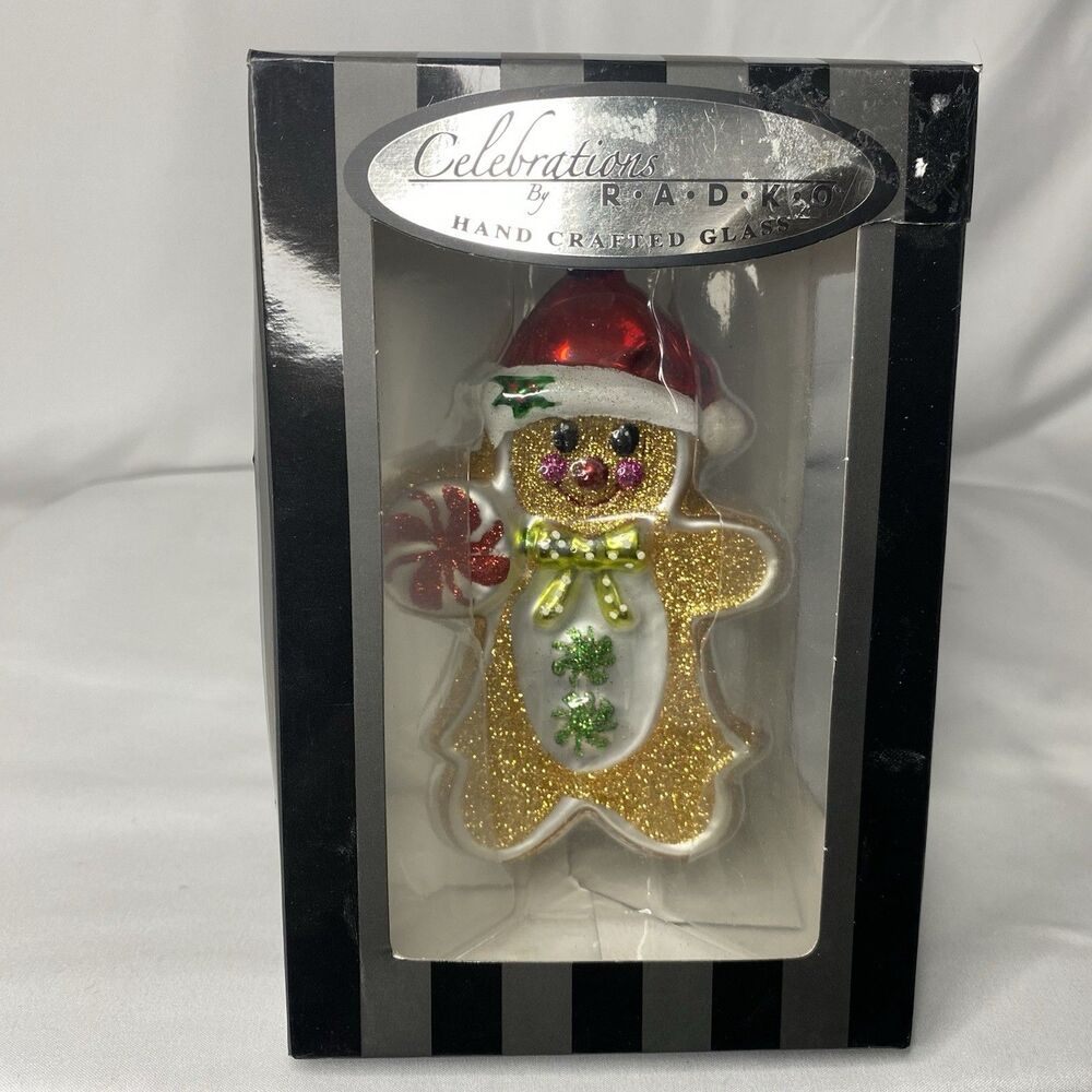 Christopher Radko 2014 Gingerbread Man Celebrations Glass Christmas Ornament